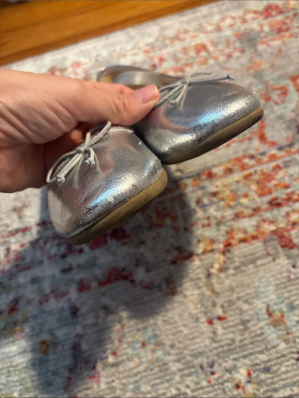 Kids Silver Ballet Flats with Bow